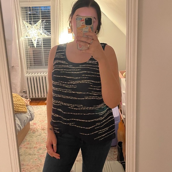Nic & Zoe Navy and White Stitched Tank Top - Picture 6 of 7